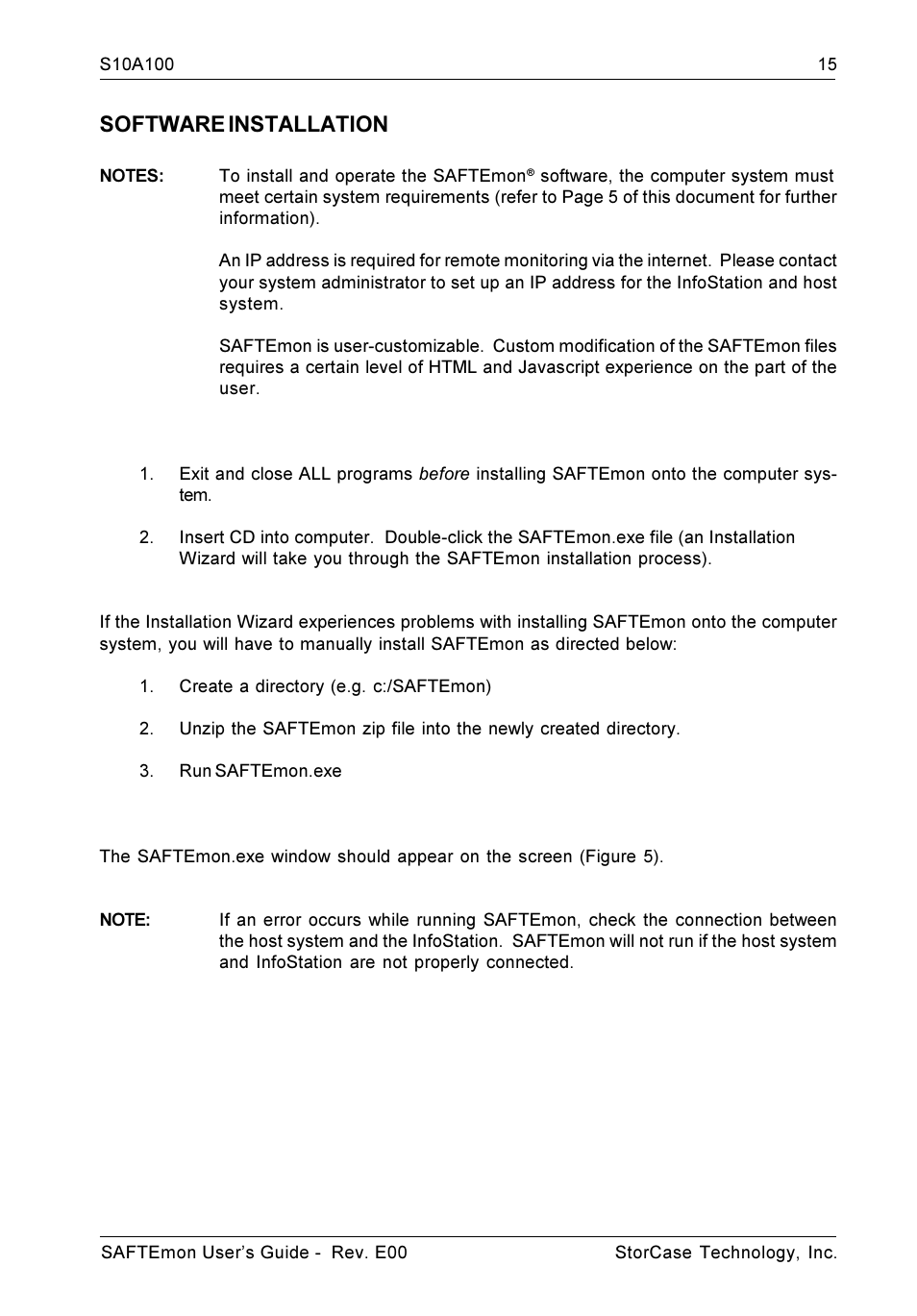 Software installation | StorCase Technology S10A100 User Manual | Page 15 / 24