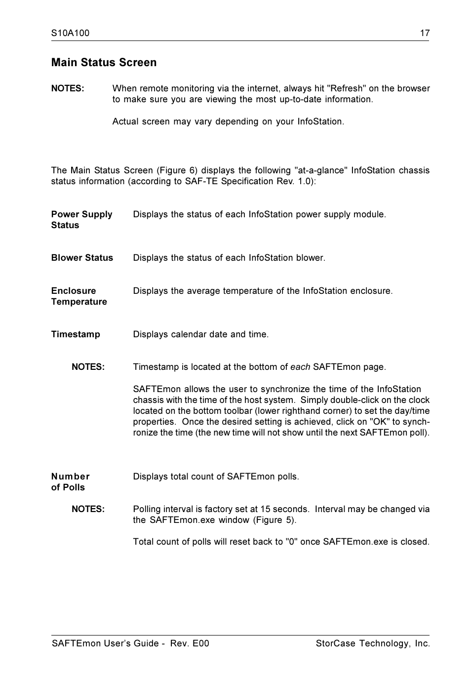 Main status screen | StorCase Technology S10A100 User Manual | Page 17 / 24