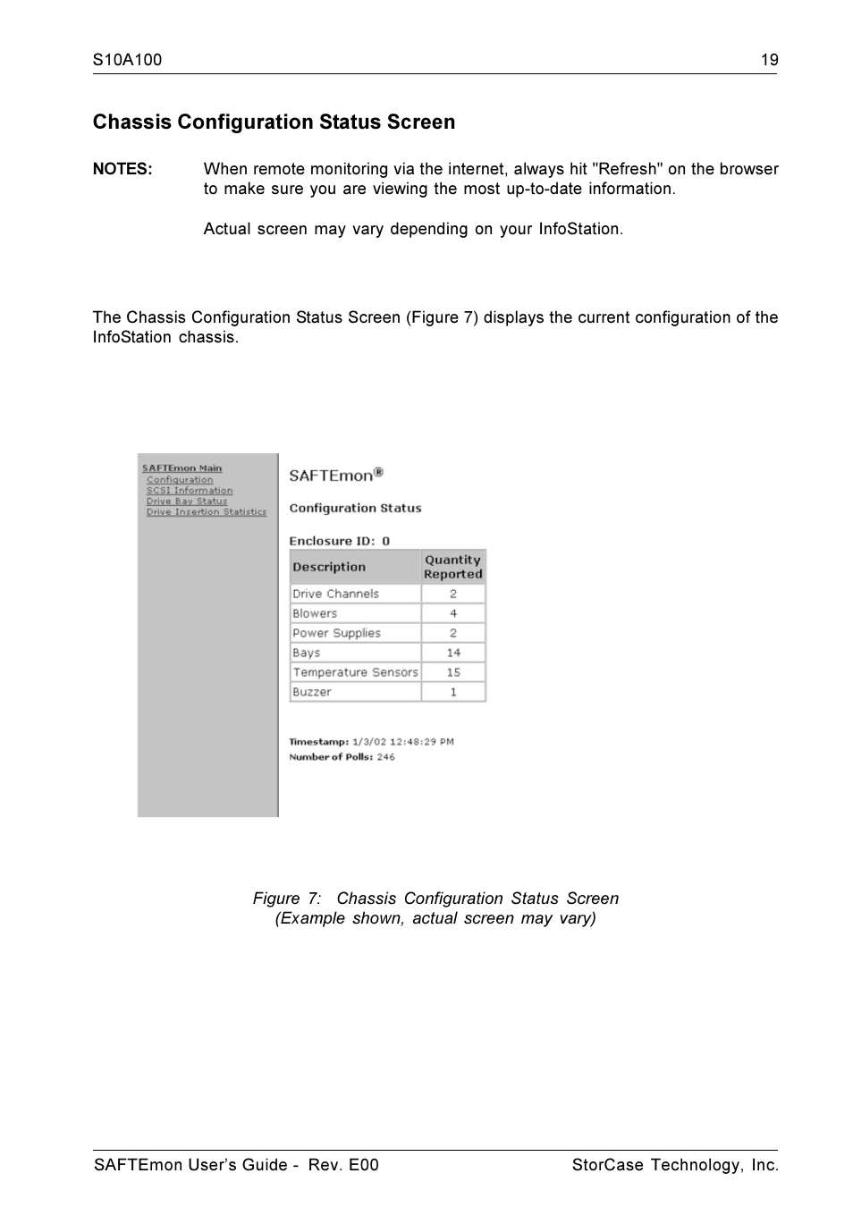 Chassis configuration status screen | StorCase Technology S10A100 User Manual | Page 19 / 24