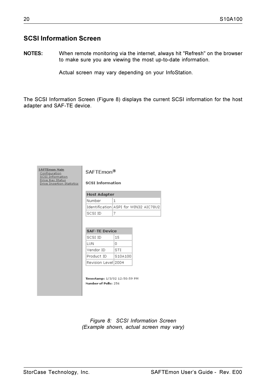 Scsi information screen | StorCase Technology S10A100 User Manual | Page 20 / 24