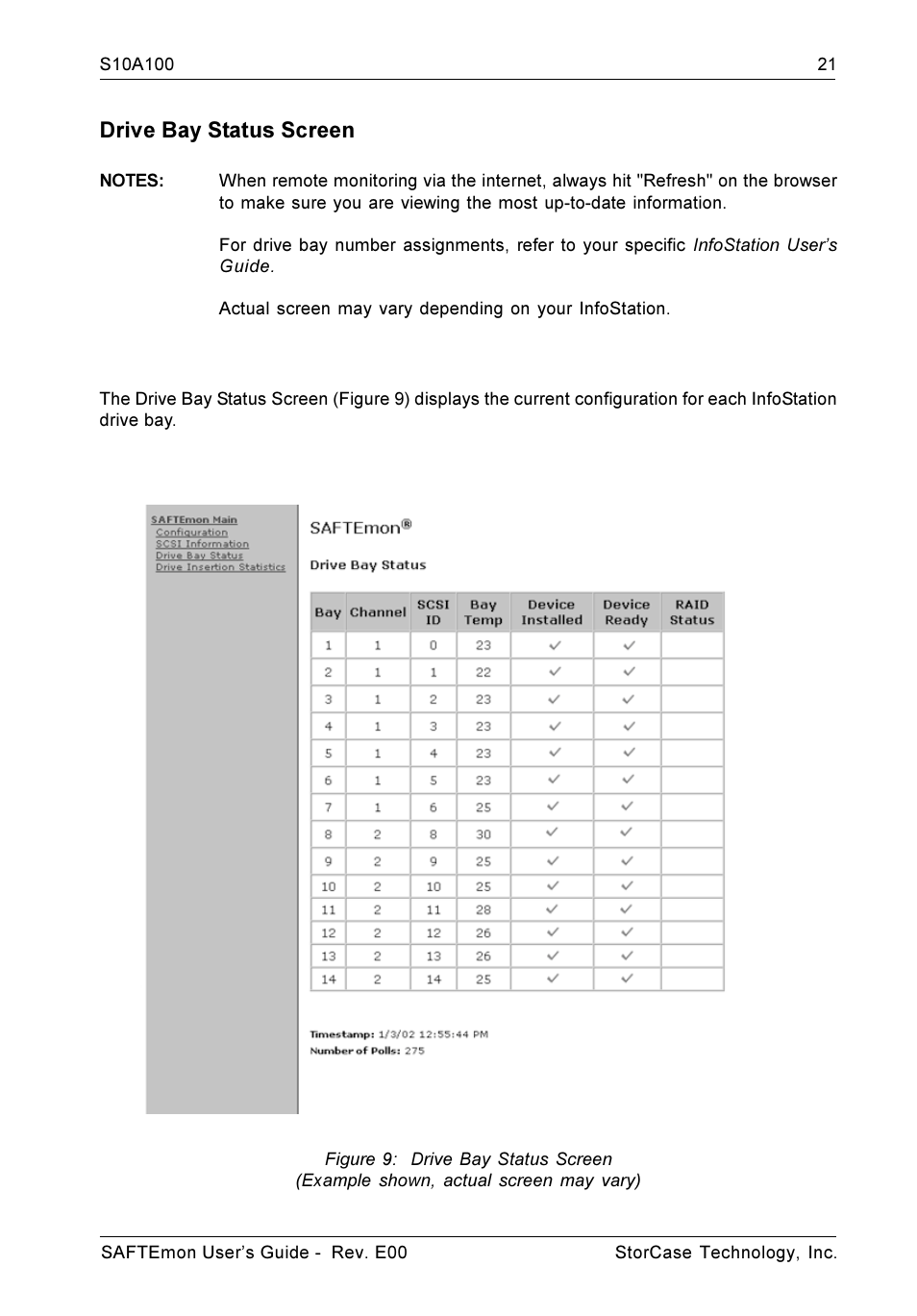 Drive bay status screen | StorCase Technology S10A100 User Manual | Page 21 / 24