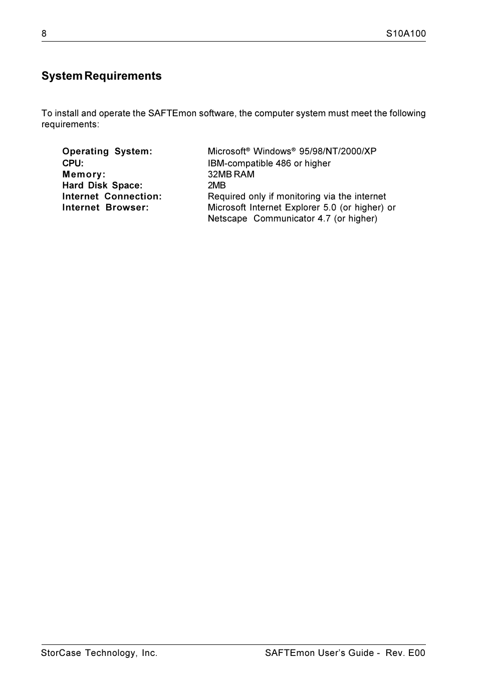 System requirements | StorCase Technology S10A100 User Manual | Page 8 / 24