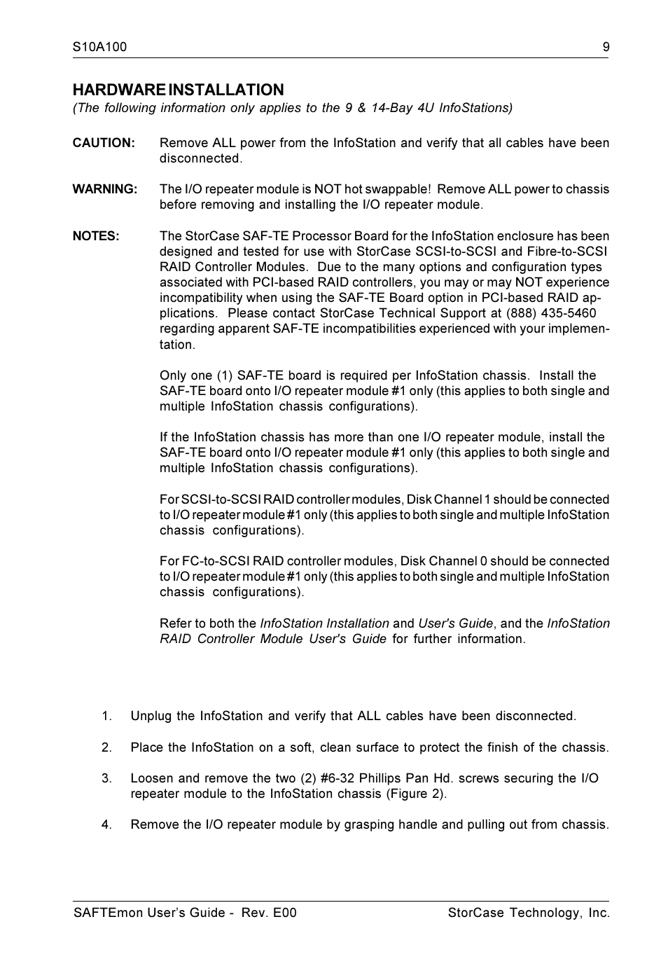 Hardware installation | StorCase Technology S10A100 User Manual | Page 9 / 24