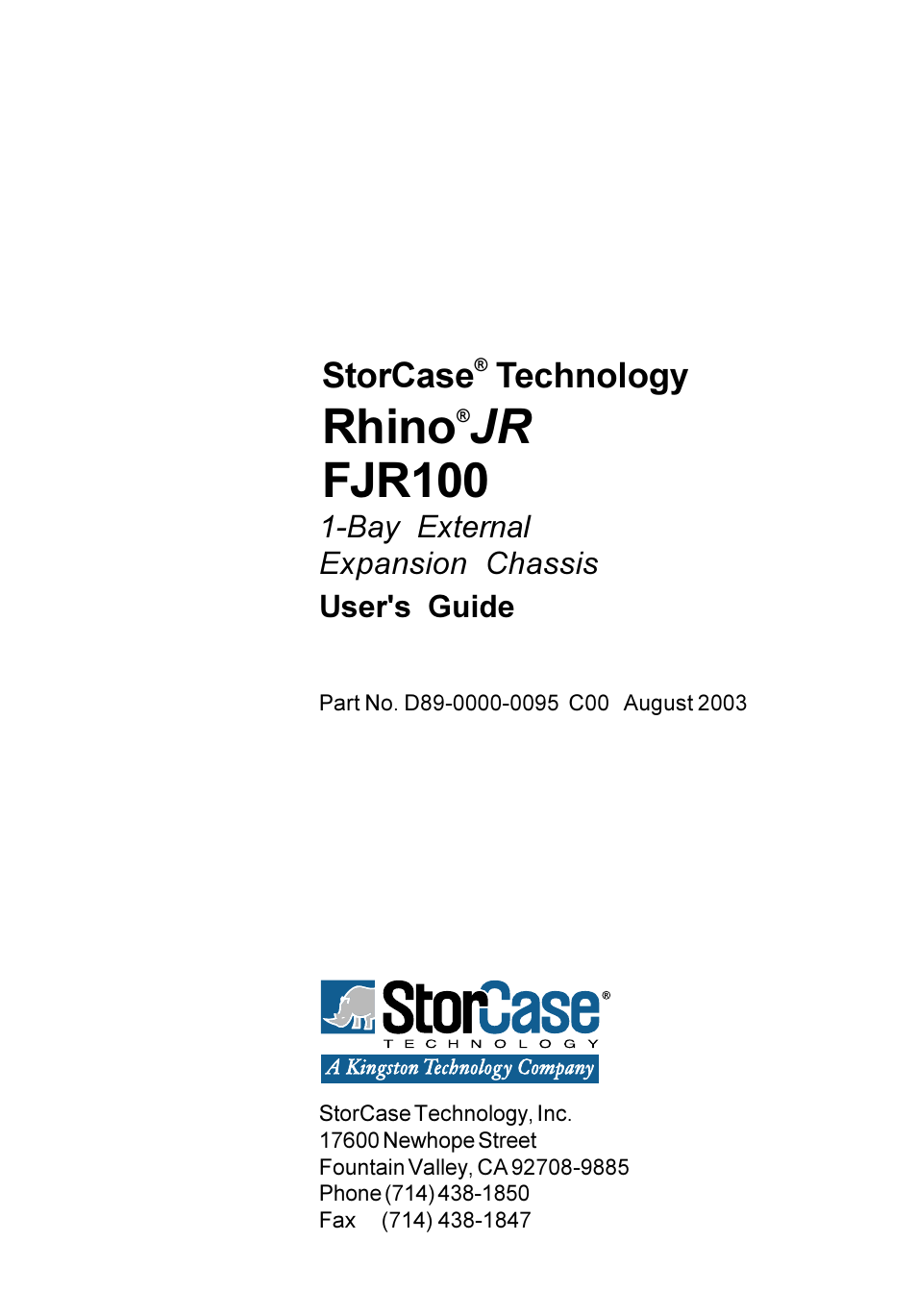 StorCase Technology FJR100 User Manual | 12 pages