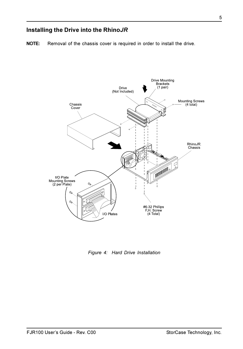 Installing the drive into the rhino jr | StorCase Technology FJR100 User Manual | Page 6 / 12