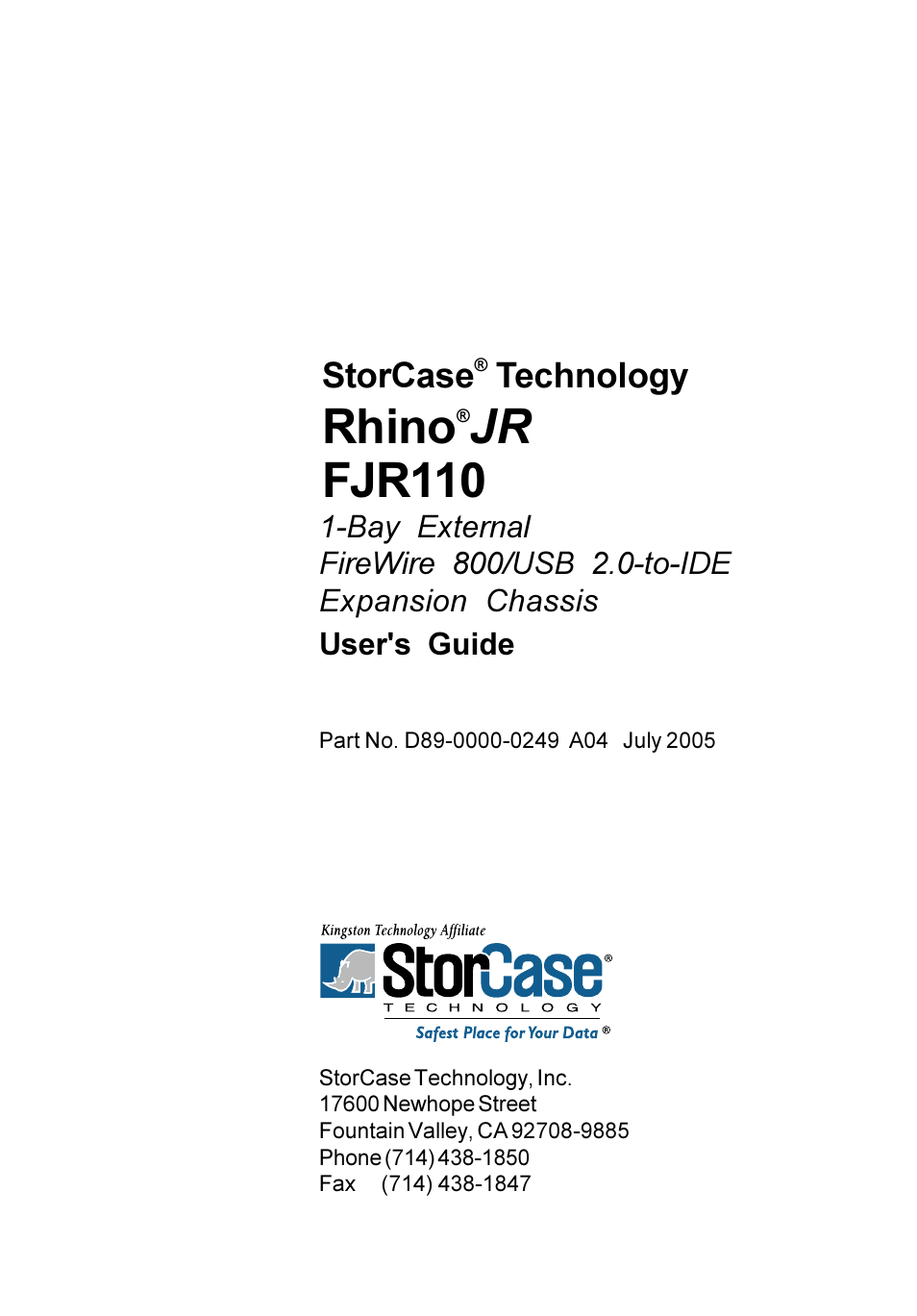 StorCase Technology FJR110 User Manual | 12 pages