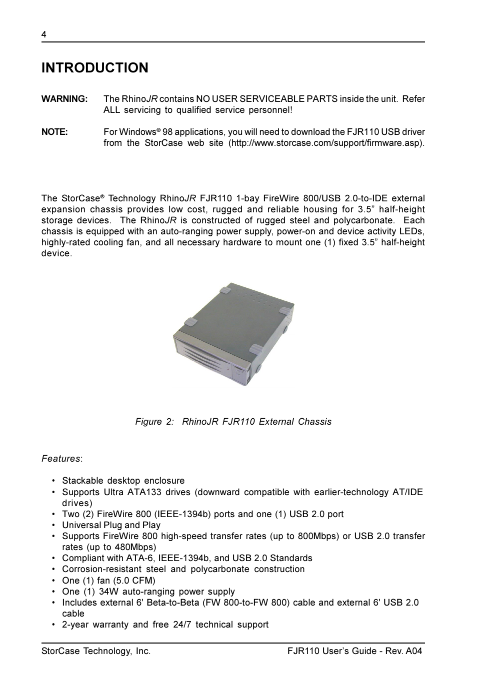 Introduction | StorCase Technology FJR110 User Manual | Page 5 / 12