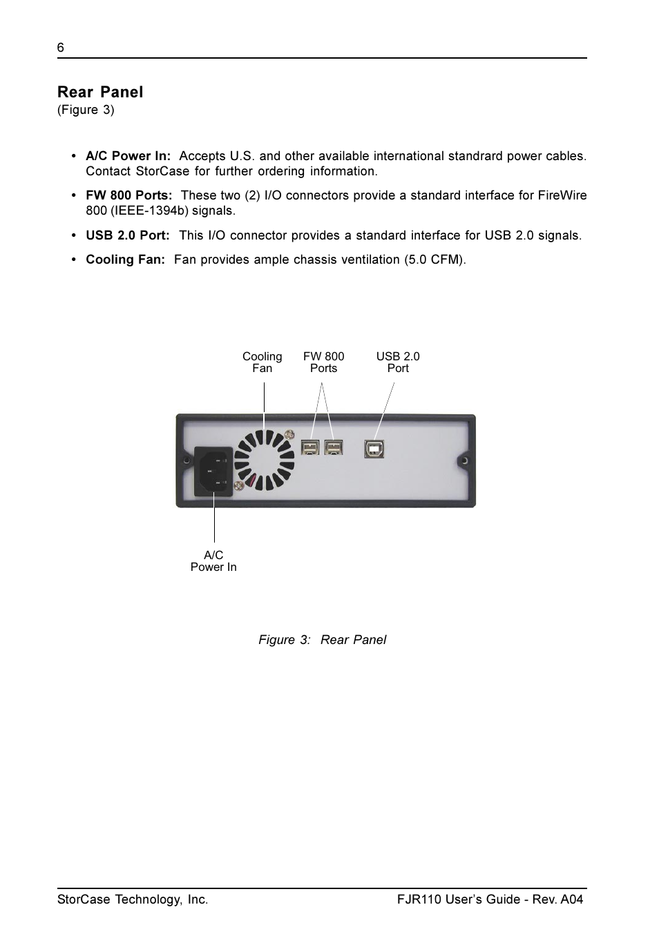 Rear panel | StorCase Technology FJR110 User Manual | Page 7 / 12