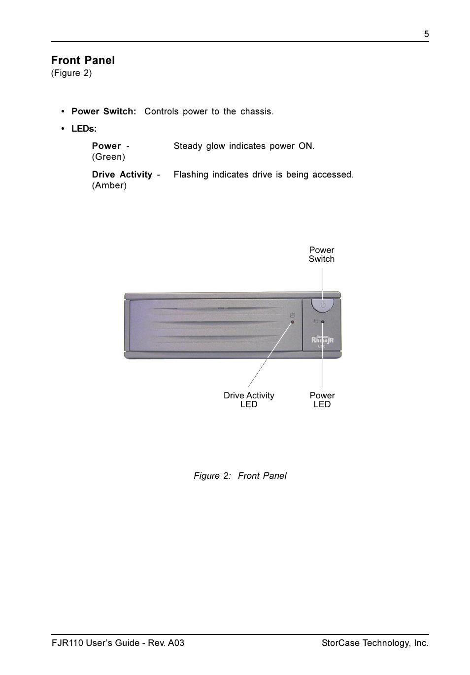 Front panel | StorCase Technology FJR110 User Manual | Page 6 / 14