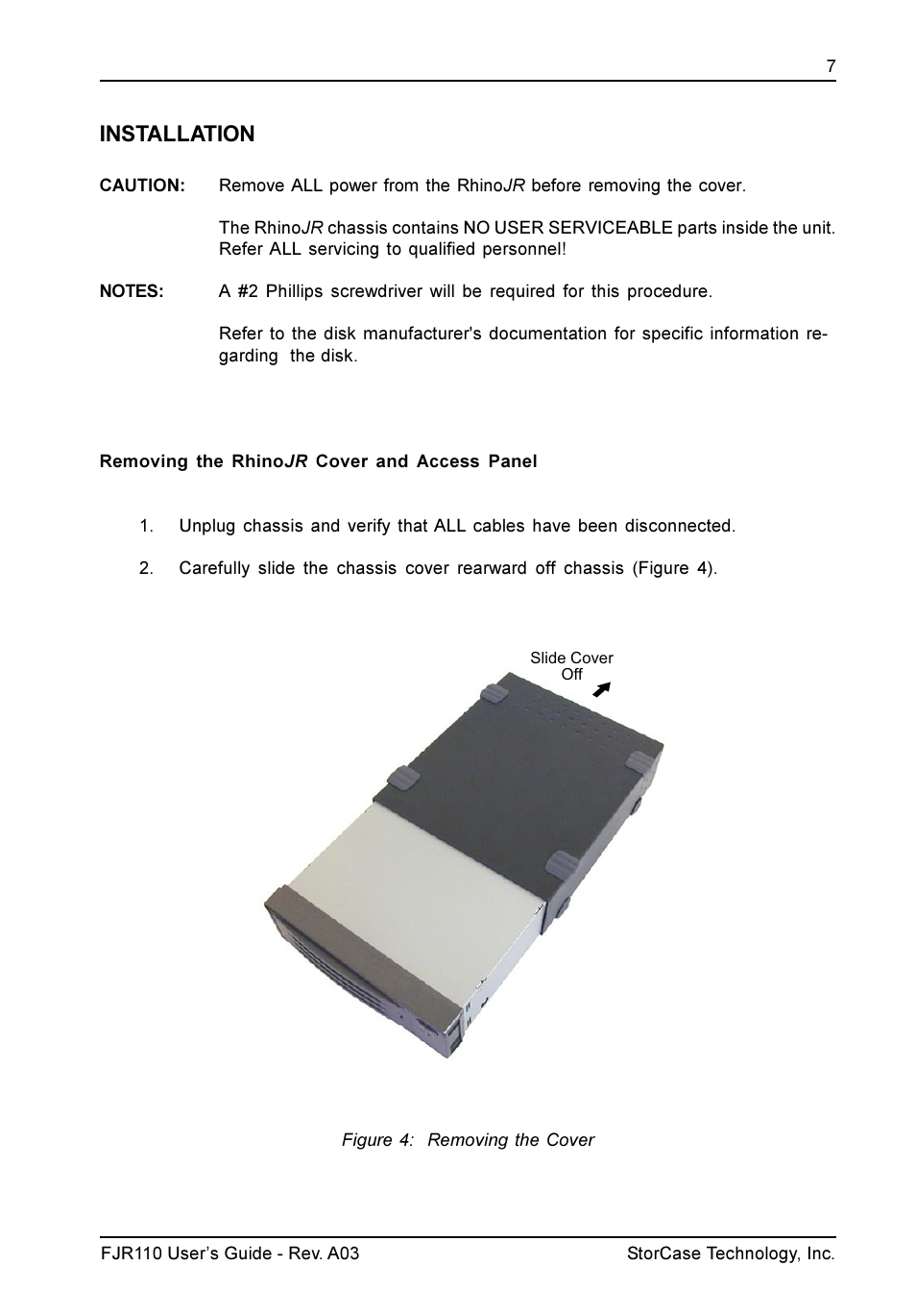 Installation | StorCase Technology FJR110 User Manual | Page 8 / 14