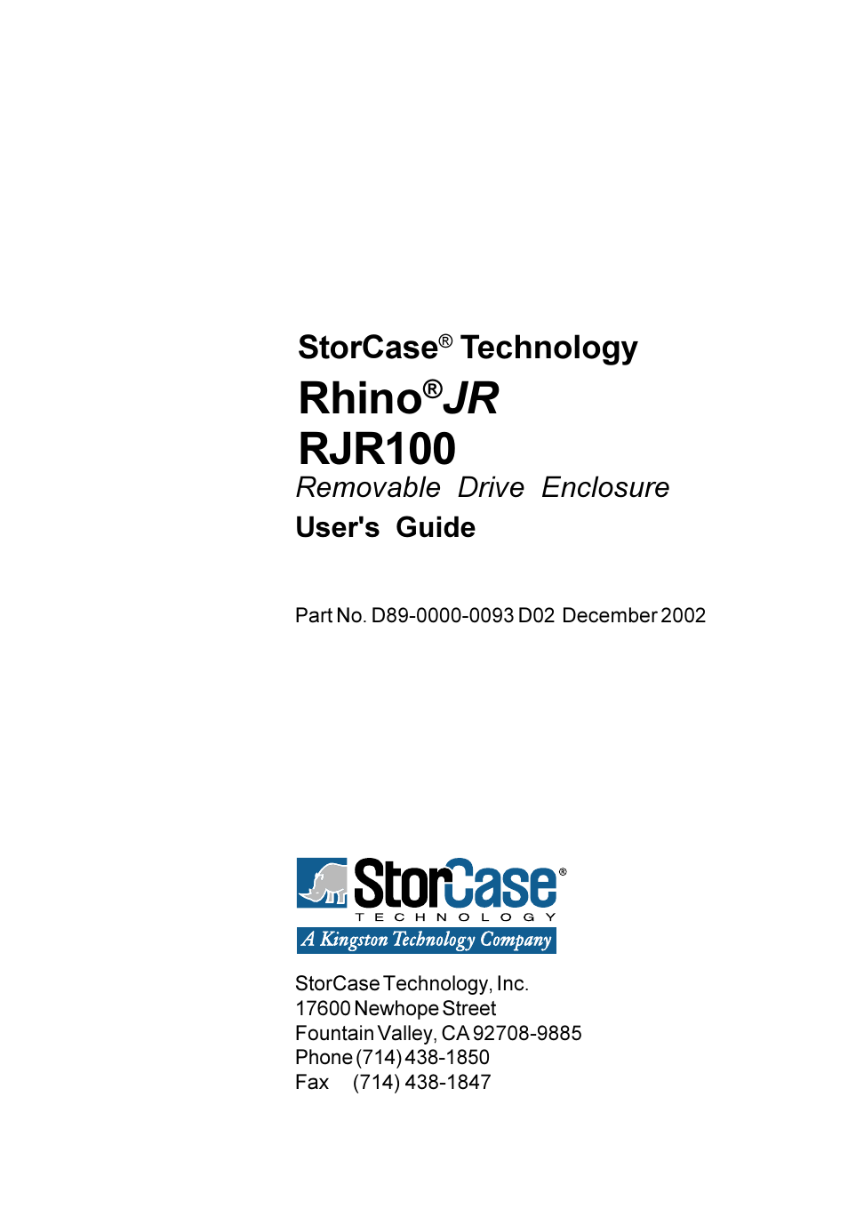 StorCase Technology RJR100 User Manual | 11 pages