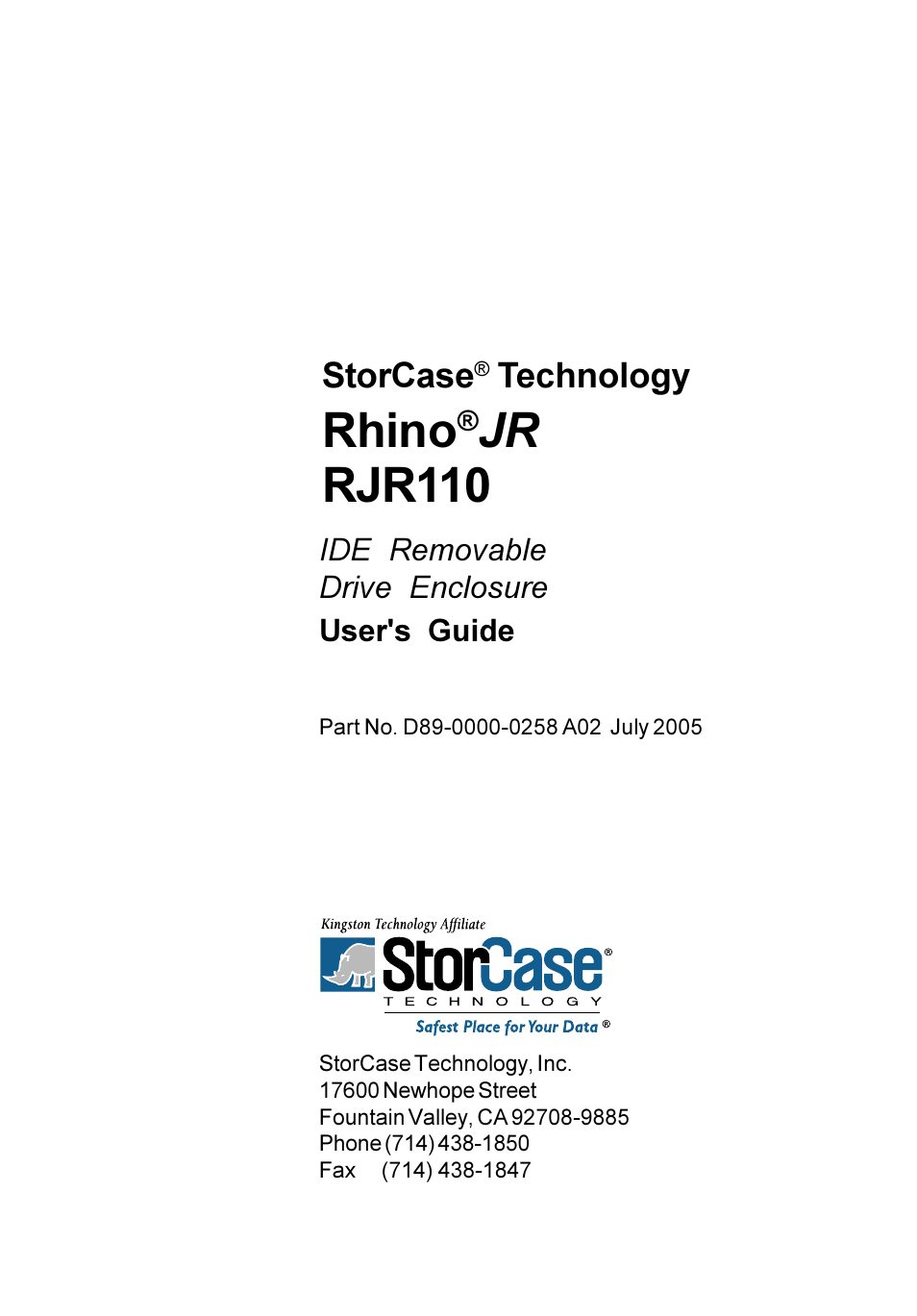 StorCase Technology RJR110 User Manual | 11 pages
