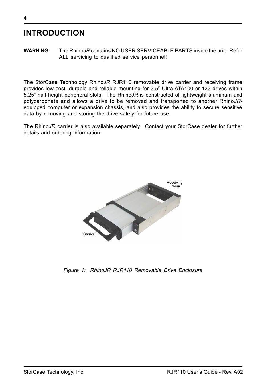 Introduction | StorCase Technology RJR110 User Manual | Page 5 / 11