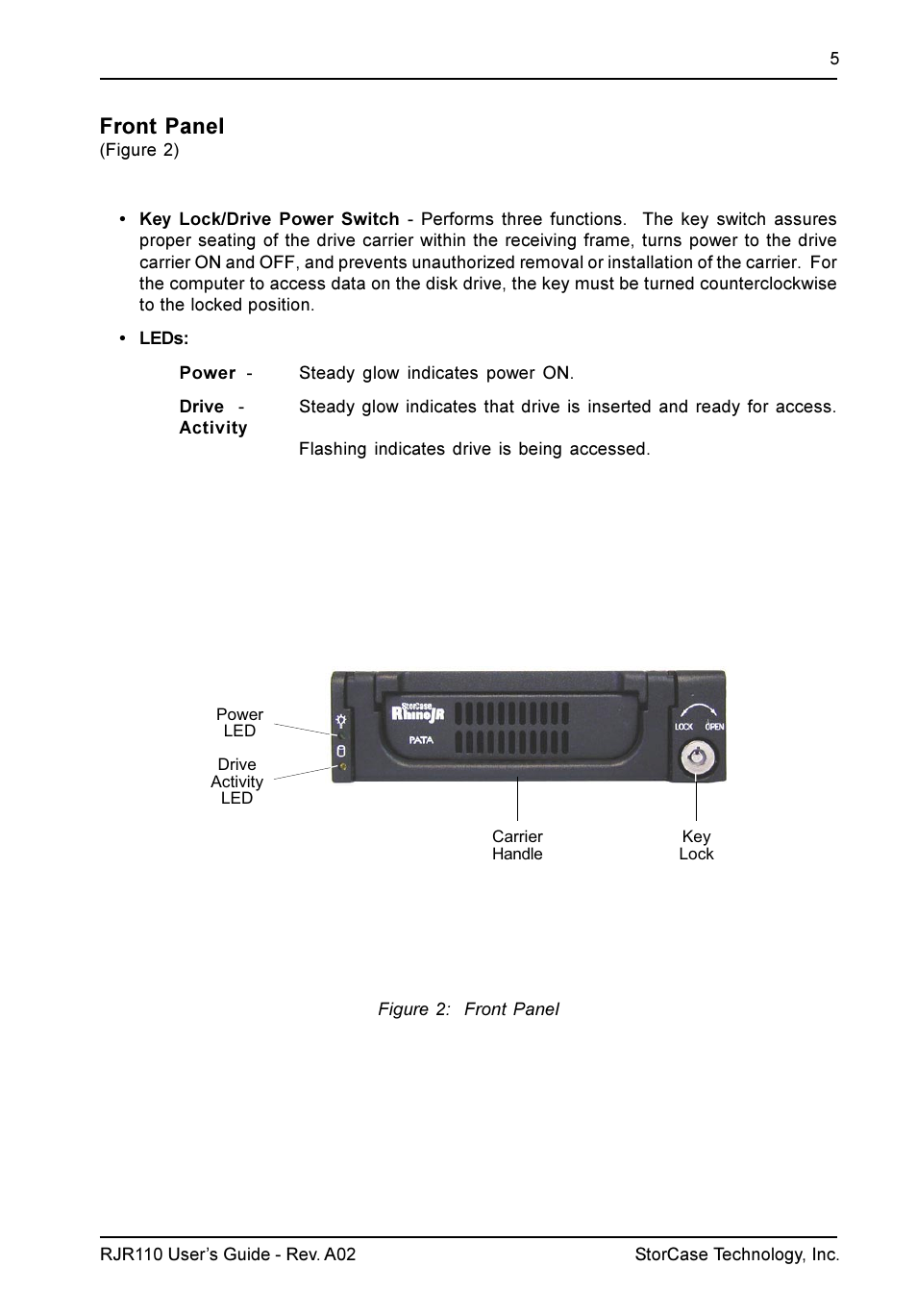 Front panel | StorCase Technology RJR110 User Manual | Page 6 / 11