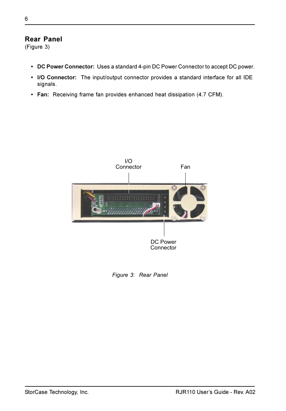 Rear panel | StorCase Technology RJR110 User Manual | Page 7 / 11