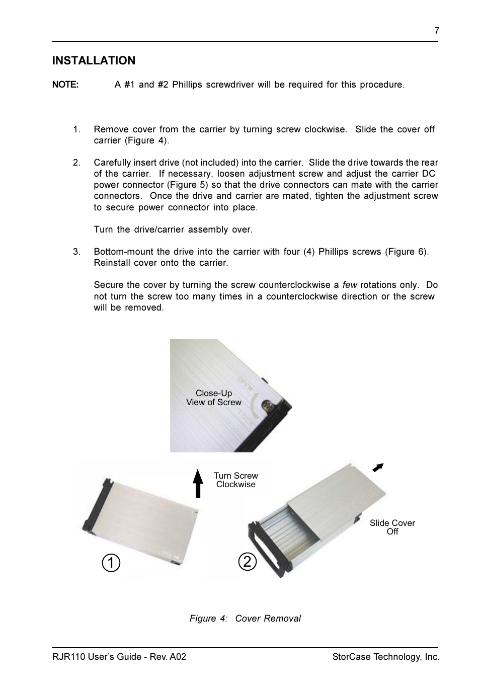 Installation | StorCase Technology RJR110 User Manual | Page 8 / 11