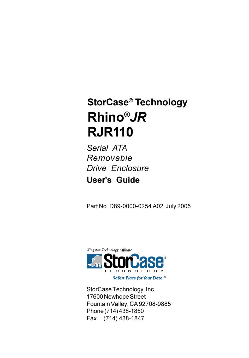 StorCase Technology RJR110 User Manual | 12 pages