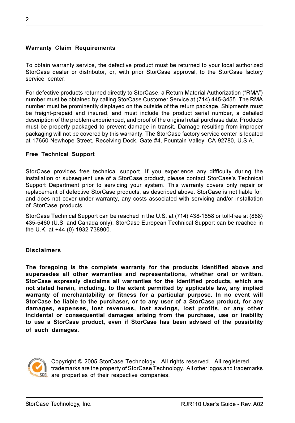 StorCase Technology RJR110 User Manual | Page 3 / 12