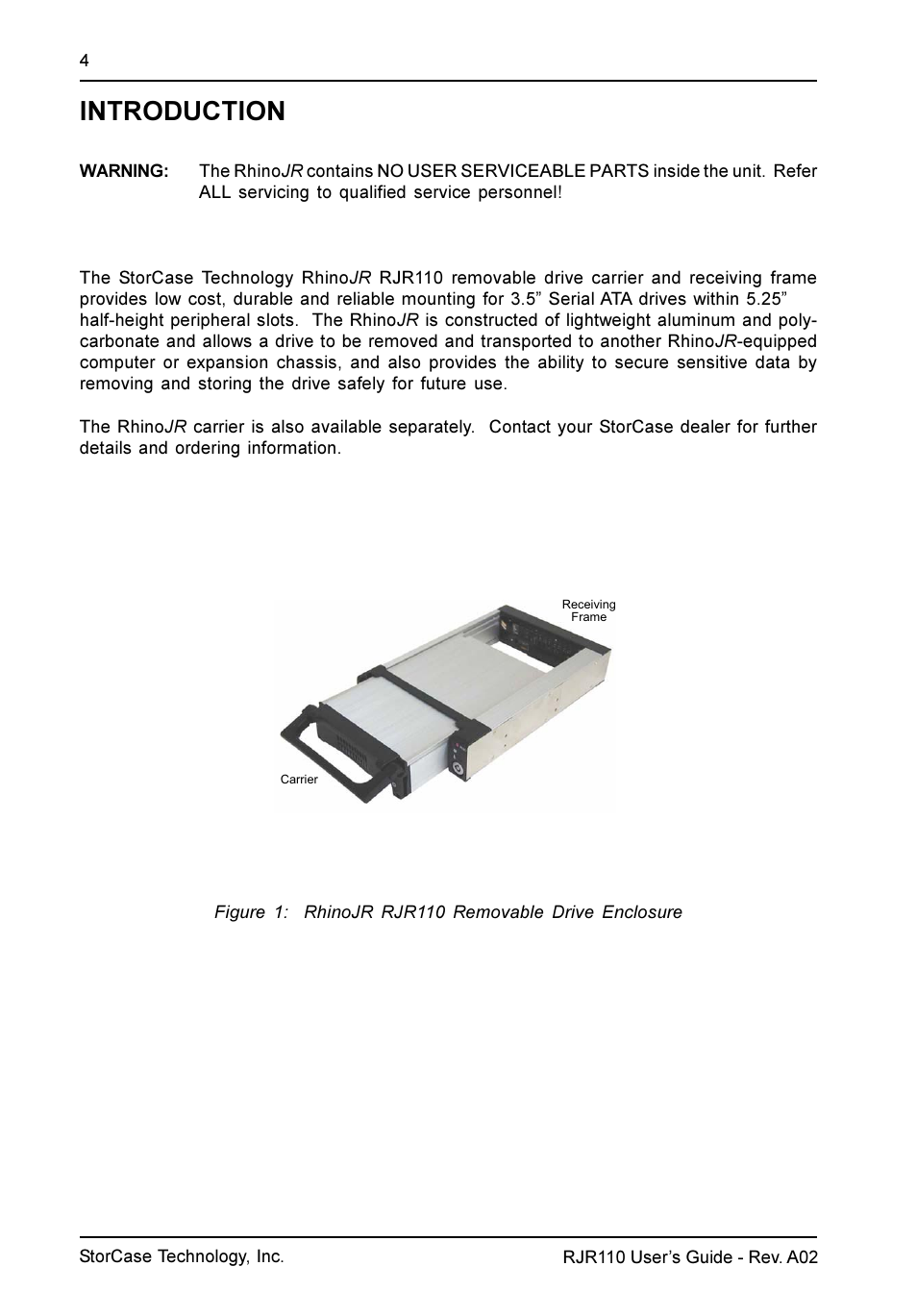 Introduction | StorCase Technology RJR110 User Manual | Page 5 / 12