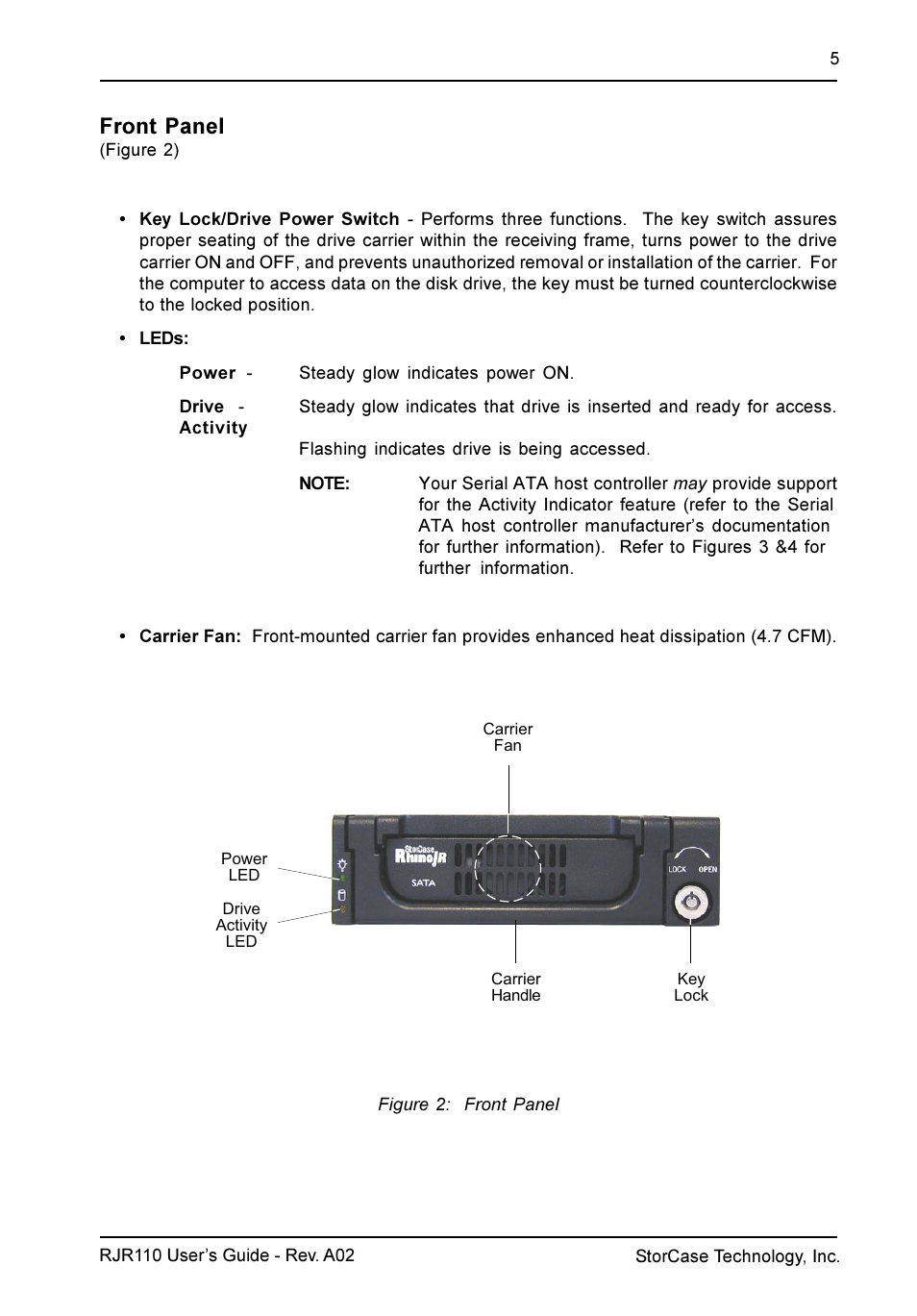 Front panel | StorCase Technology RJR110 User Manual | Page 6 / 12