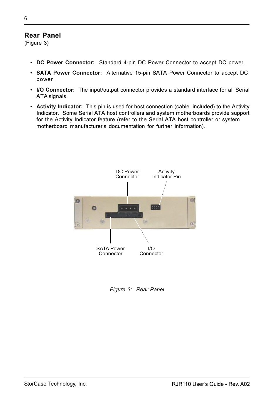 Rear panel | StorCase Technology RJR110 User Manual | Page 7 / 12