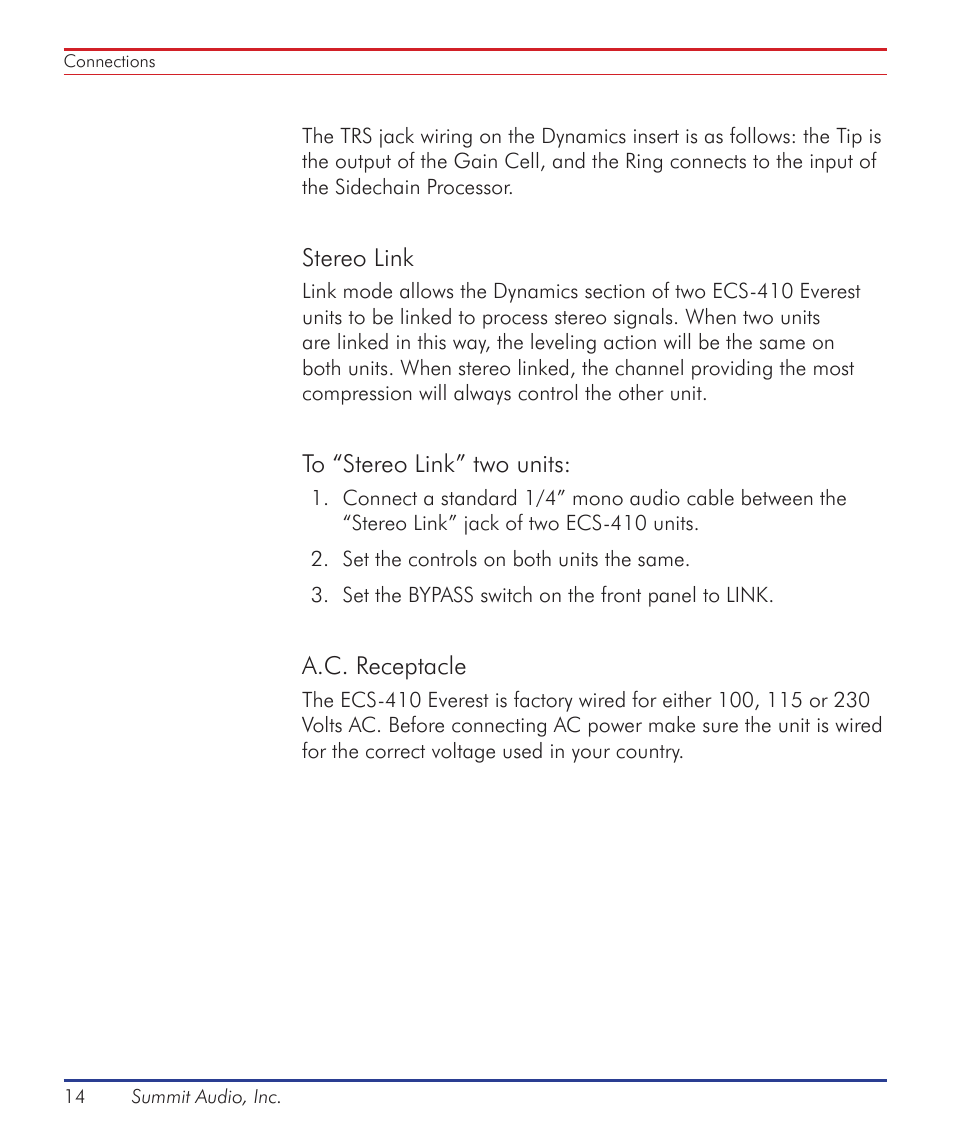 Summit Audio ECS-410 Everest Channel Strip User Manual | Page 14 / 52