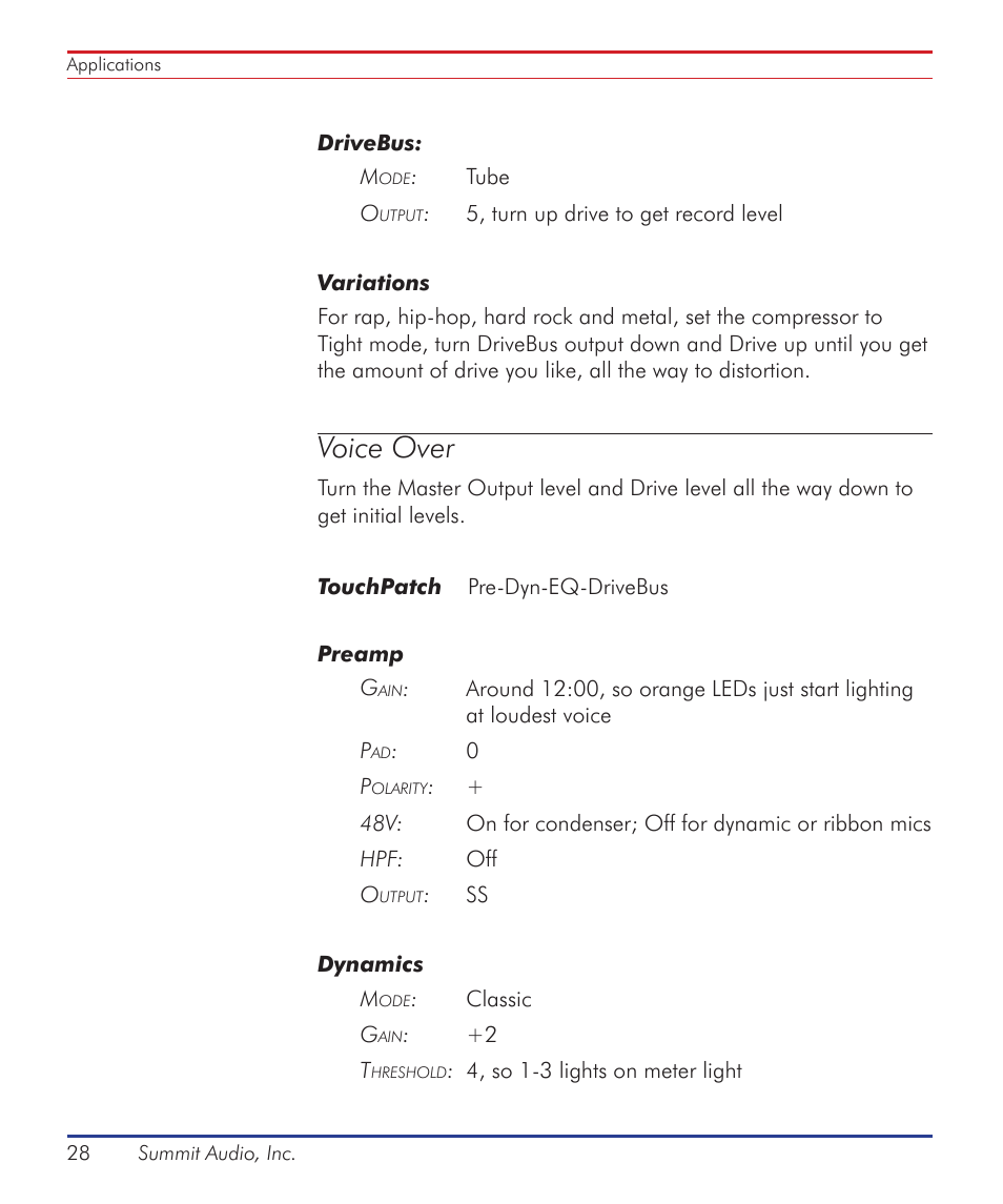 Voice over | Summit Audio ECS-410 Everest Channel Strip User Manual | Page 28 / 52