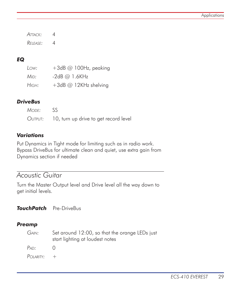 Acoustic guitar | Summit Audio ECS-410 Everest Channel Strip User Manual | Page 29 / 52