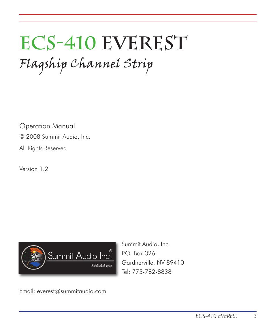 Ecs-410 everest, Flagship channel strip | Summit Audio ECS-410 Everest Channel Strip User Manual | Page 3 / 52