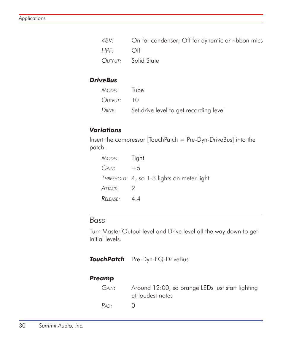 Bass | Summit Audio ECS-410 Everest Channel Strip User Manual | Page 30 / 52