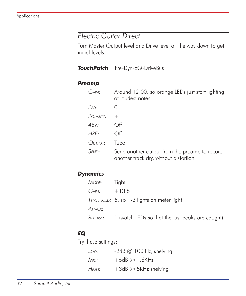 Electric guitar direct | Summit Audio ECS-410 Everest Channel Strip User Manual | Page 32 / 52