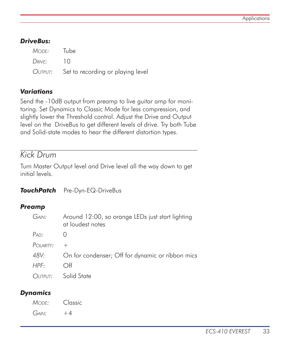 Kick drum | Summit Audio ECS-410 Everest Channel Strip User Manual | Page 33 / 52