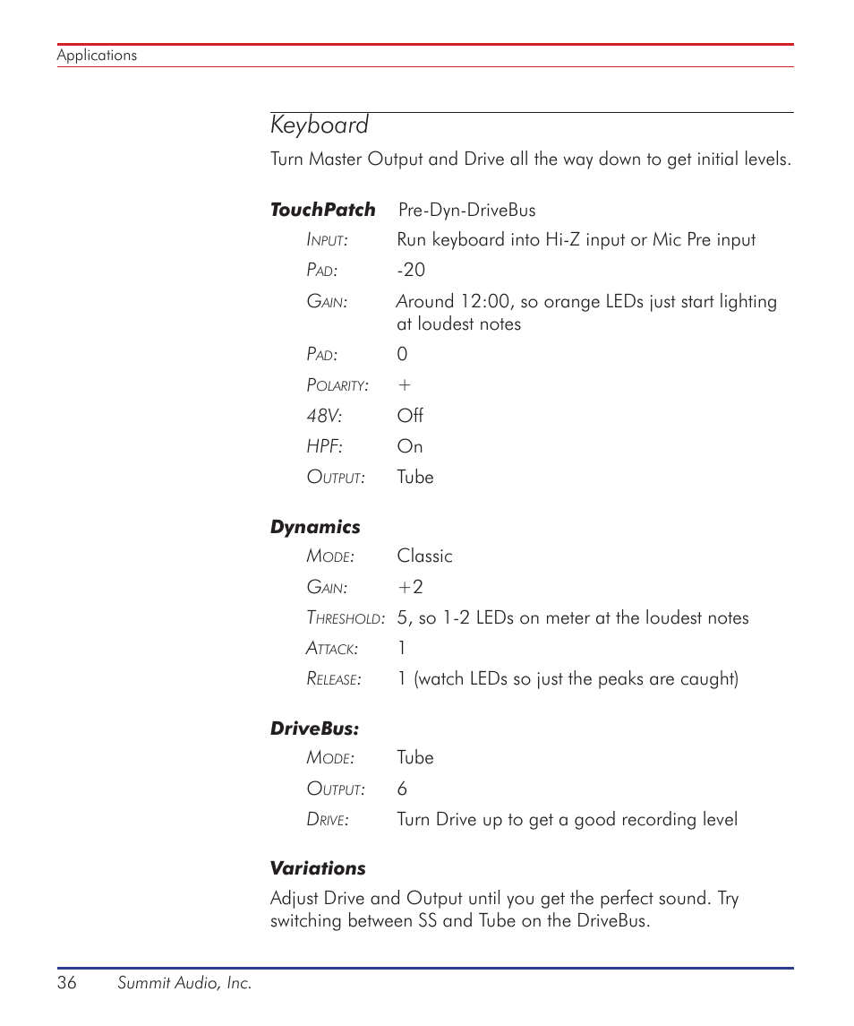 Keyboard | Summit Audio ECS-410 Everest Channel Strip User Manual | Page 36 / 52