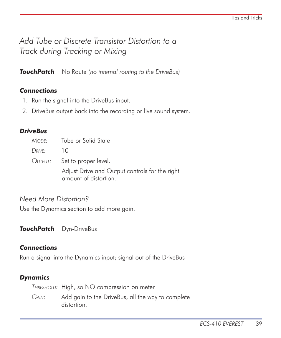 Need more distortion | Summit Audio ECS-410 Everest Channel Strip User Manual | Page 39 / 52