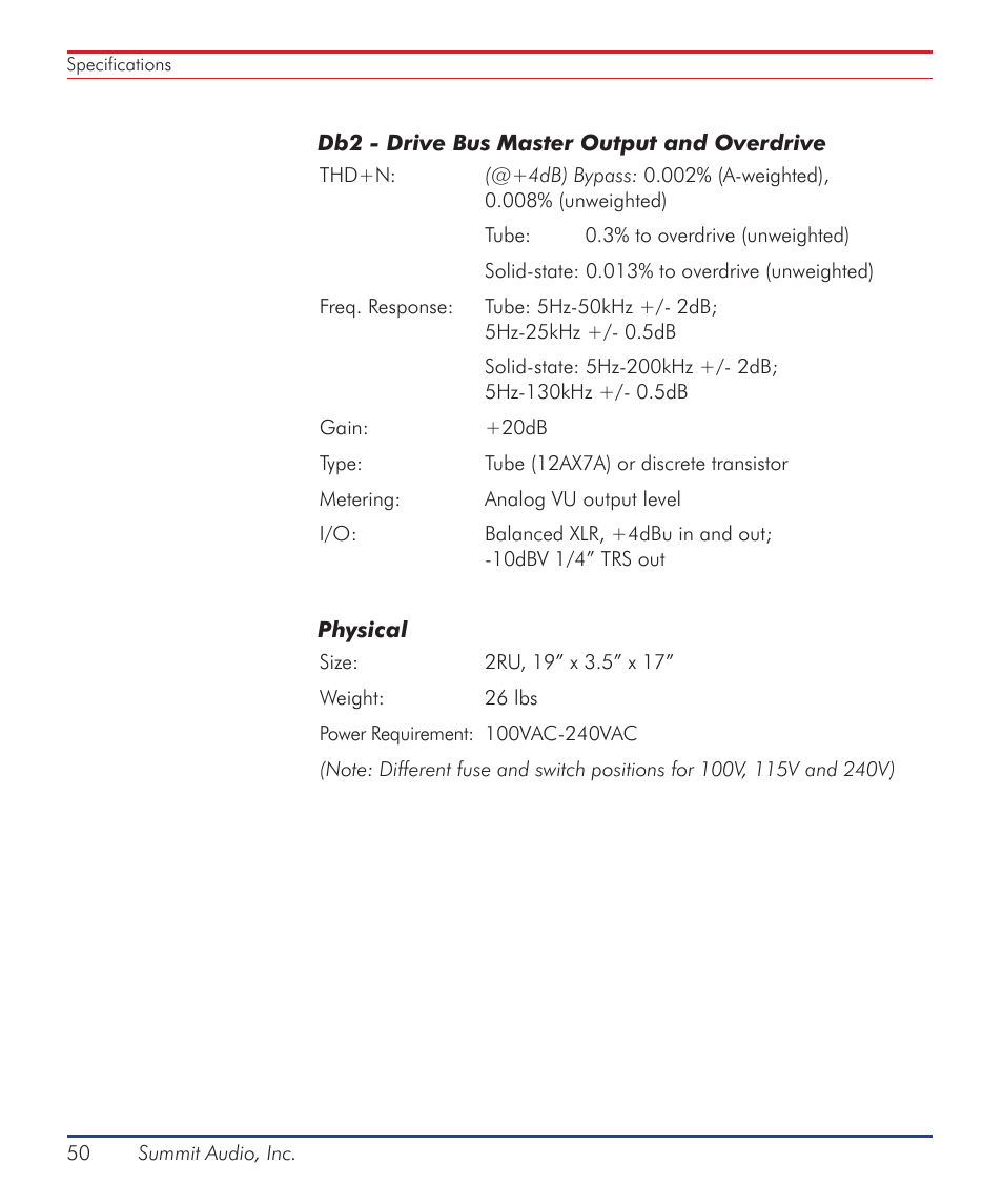 Summit Audio ECS-410 Everest Channel Strip User Manual | Page 50 / 52