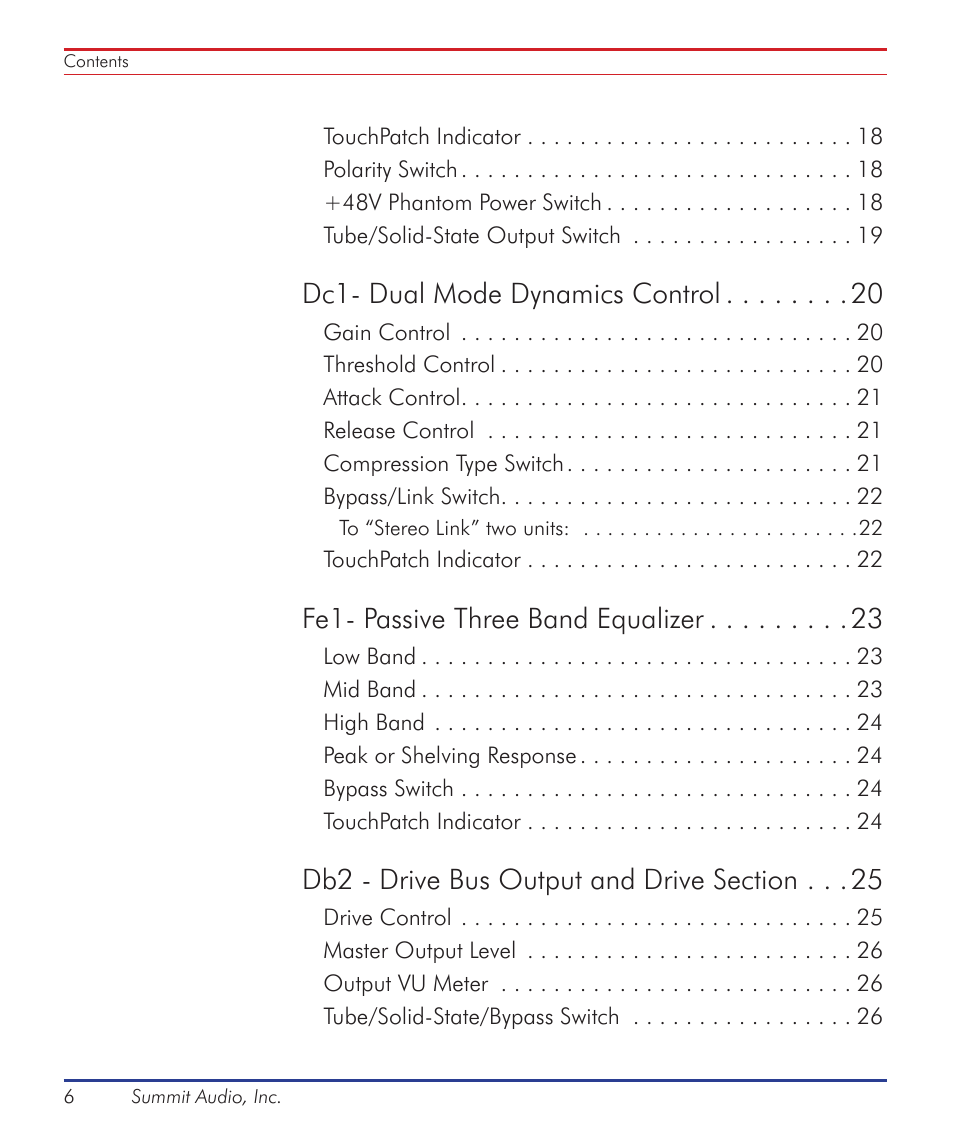 Dc1- dual mode dynamics control, Fe1- passive three band equalizer | Summit Audio ECS-410 Everest Channel Strip User Manual | Page 6 / 52