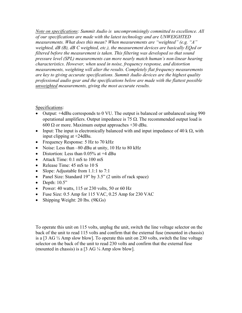 Summit Audio DCL-200 Dual Tube Compressor User Manual | Page 10 / 10