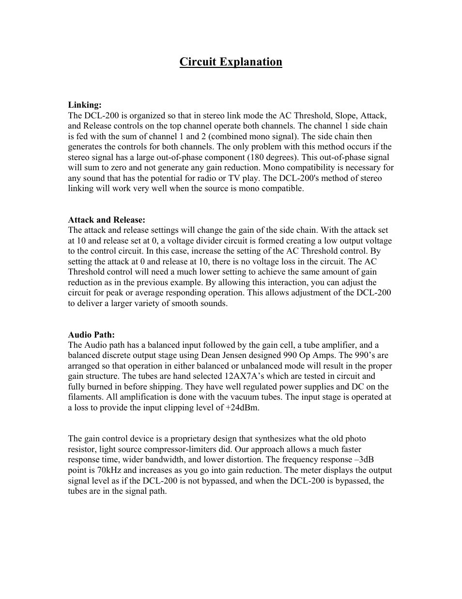 Circuit explanation | Summit Audio DCL-200 Dual Tube Compressor User Manual | Page 6 / 10