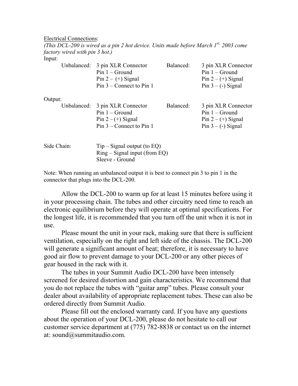 Summit Audio DCL-200 Dual Tube Compressor User Manual | Page 9 / 10