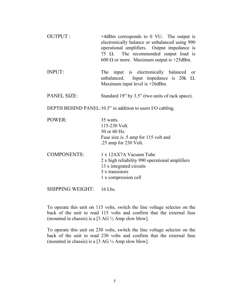 Summit Audio TLA-100A Tube Leveling Amplifier User Manual | Page 7 / 10