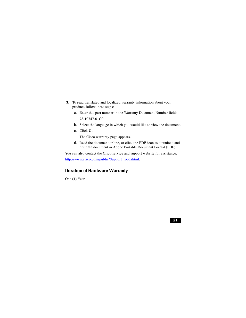 Duration of hardware warranty | Cisco Digital Camera User Manual | Page 21 / 22