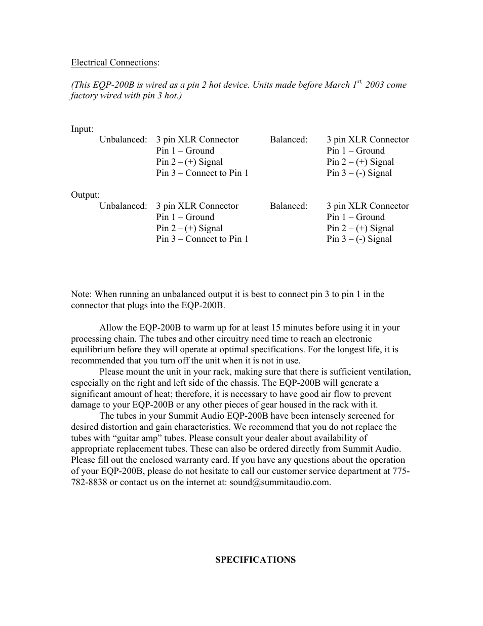 Summit Audio EQP-200B Dual Program Equalizer User Manual | Page 6 / 7