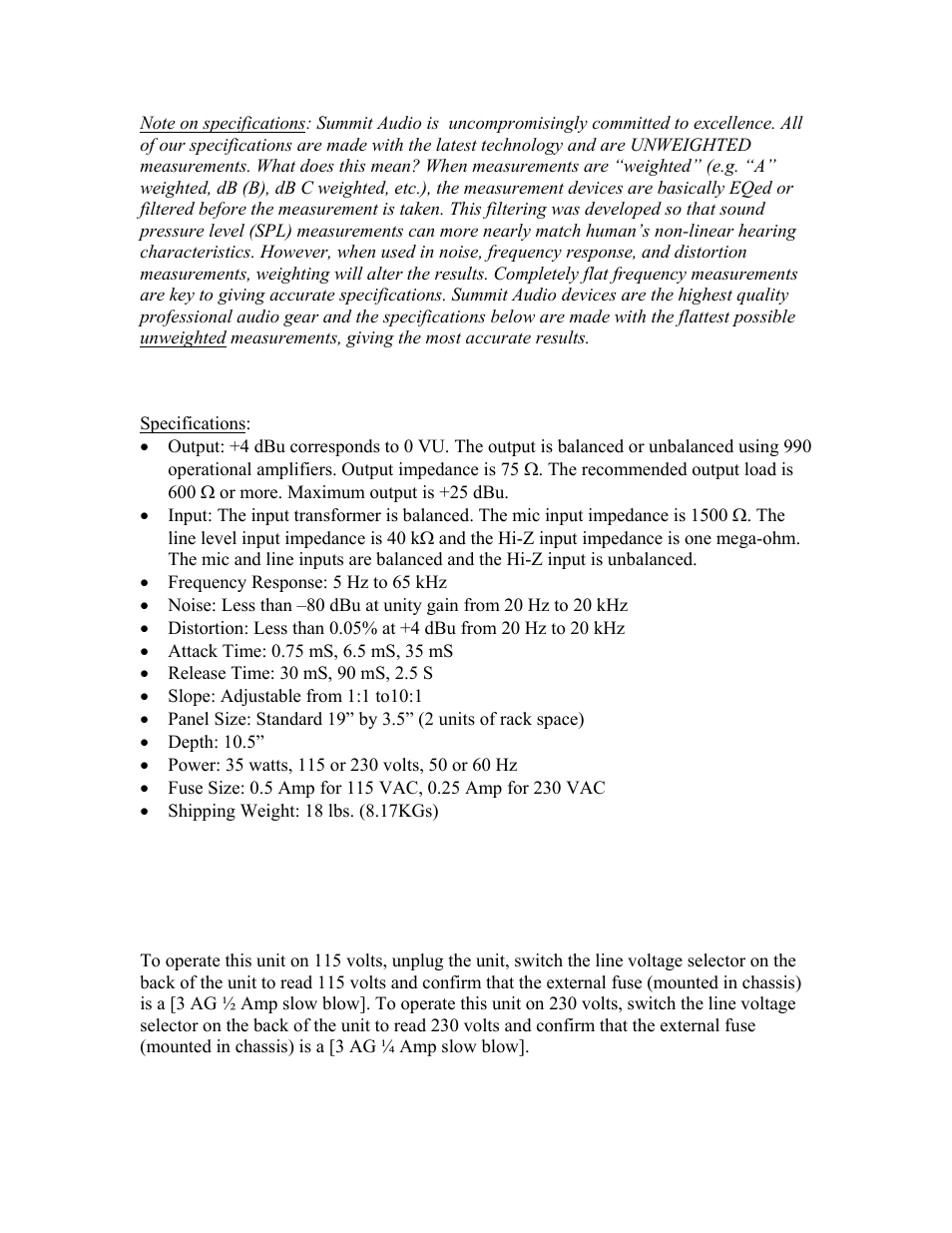 Summit Audio MPC-100A Mic Preamp Compressor User Manual | Page 11 / 11