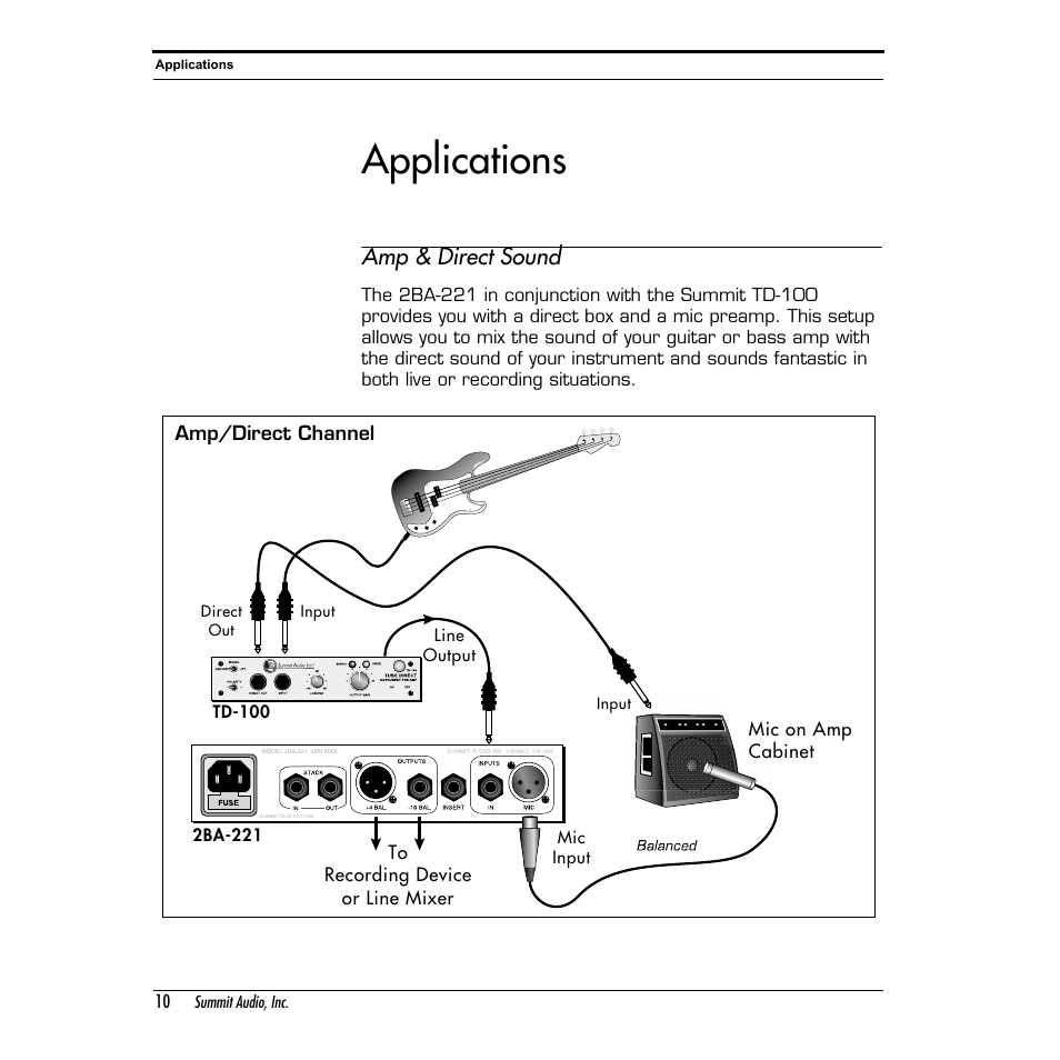 Applications | Summit Audio 2BA-221 Mic and Line Preamplifier User Manual | Page 10 / 20