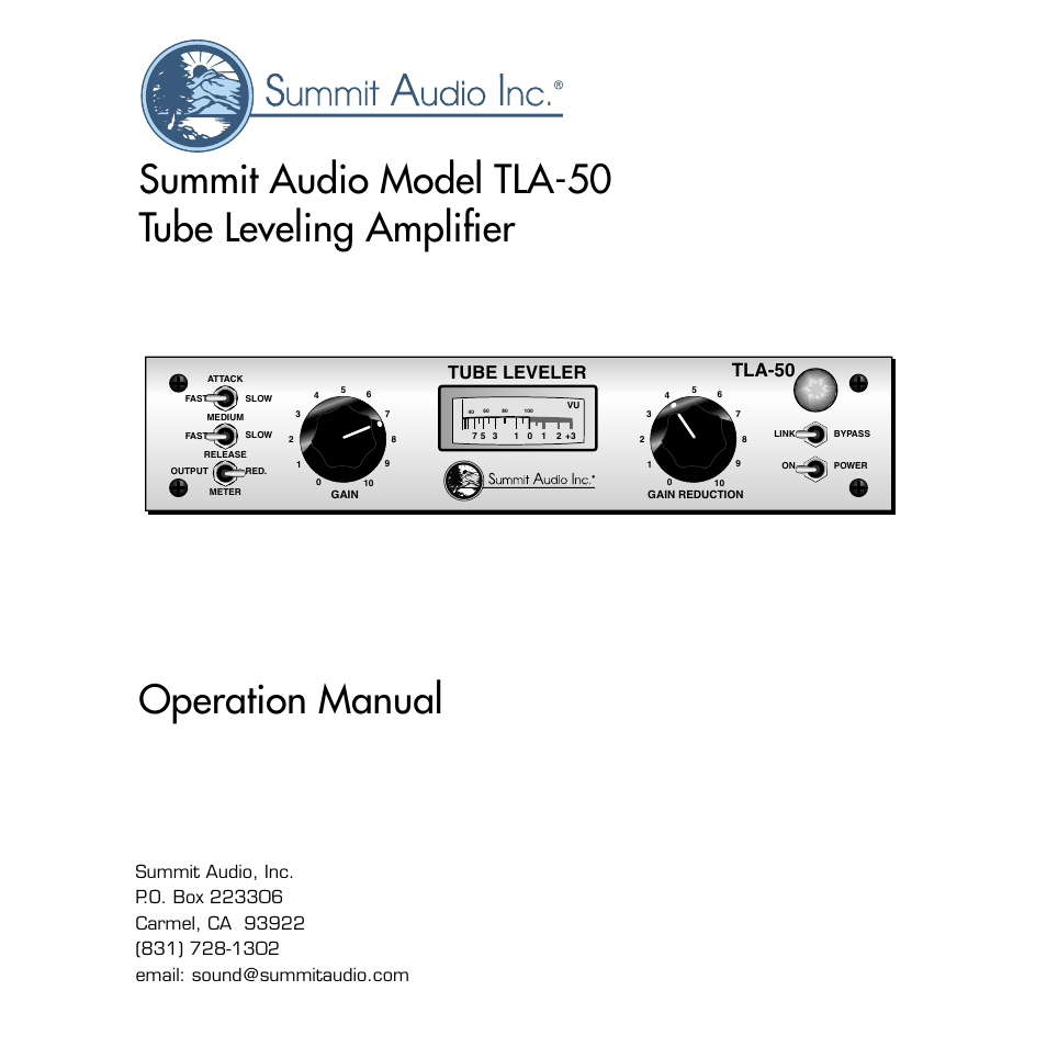 Summit Audio TLA-50 Tube Leveling Amplifier User Manual | 16 pages