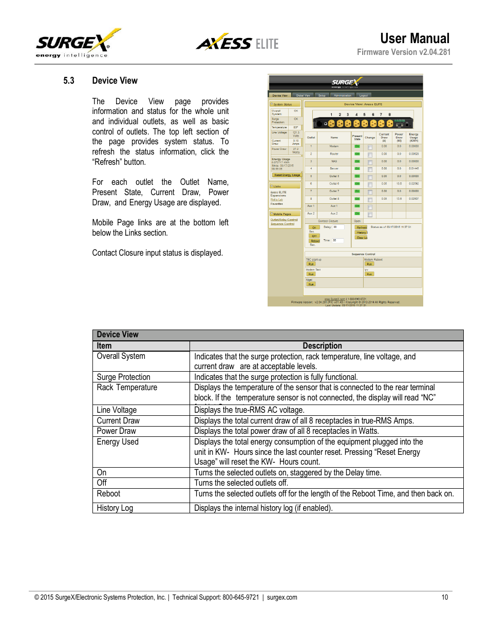 3 device view, User manual | SurgeX SX-AX20E User Manual | Page 10 / 34