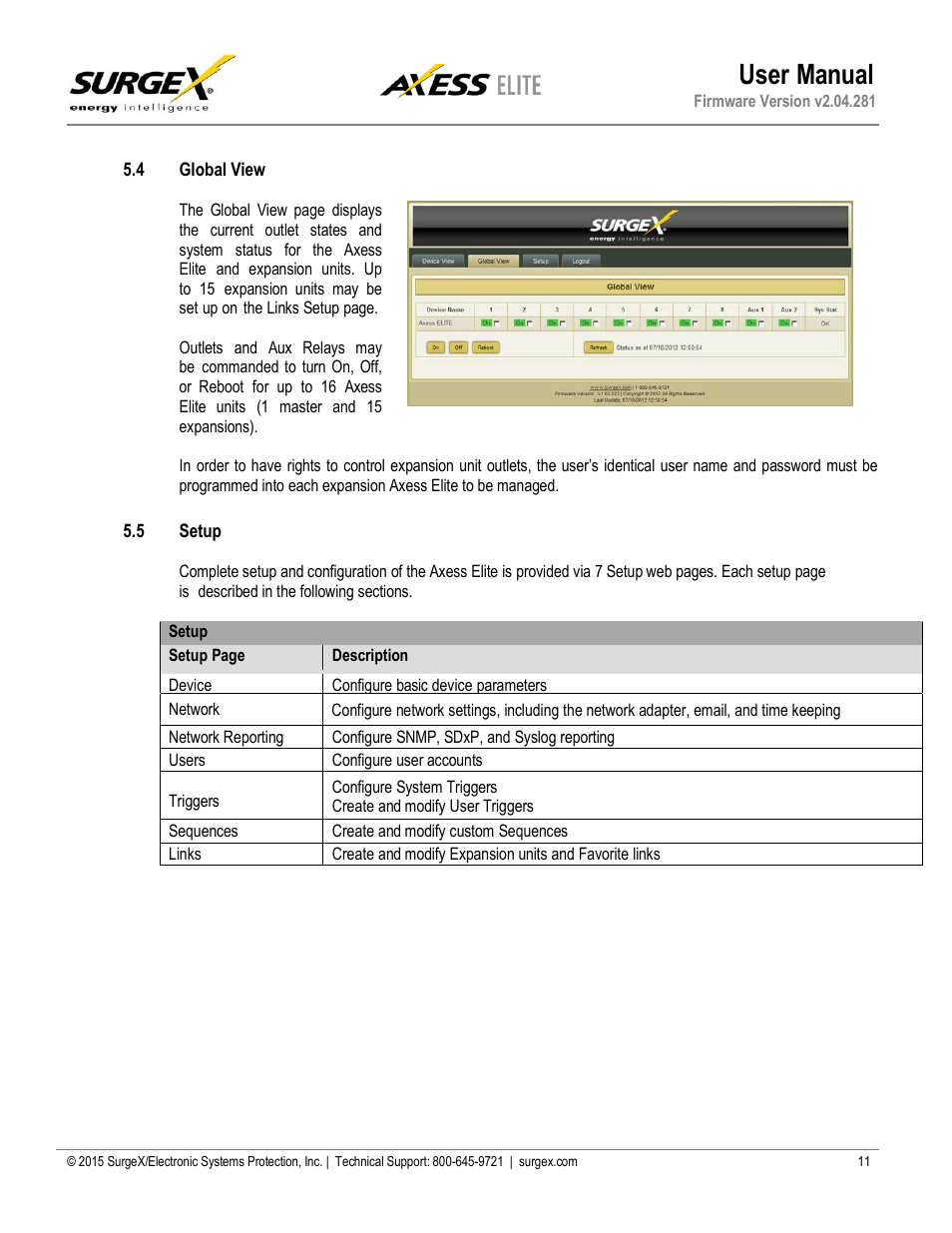 4 global view, 5 setup, User manual | SurgeX SX-AX20E User Manual | Page 11 / 34