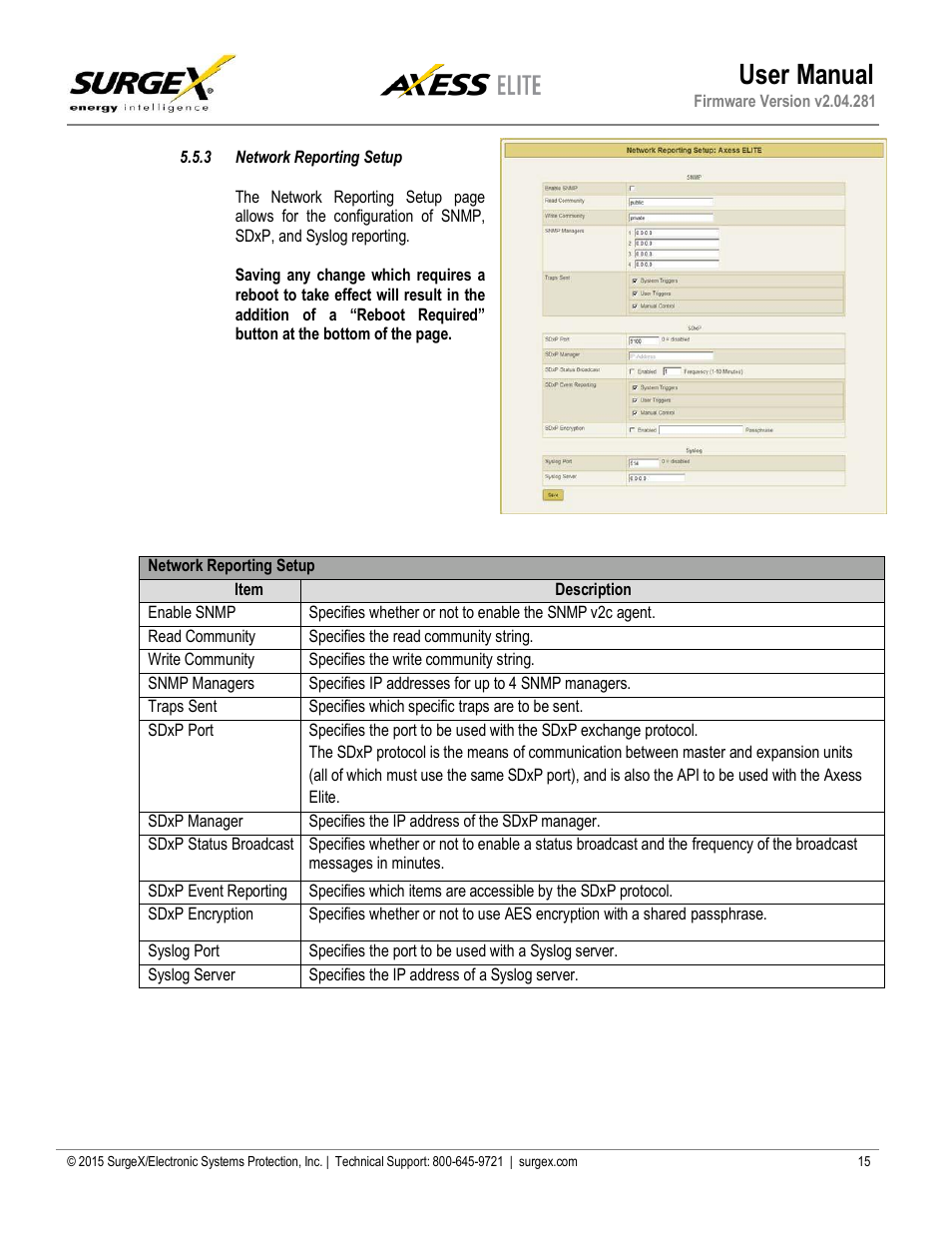 3 network reporting setup, Network reporting setup, User manual | SurgeX SX-AX20E User Manual | Page 15 / 34