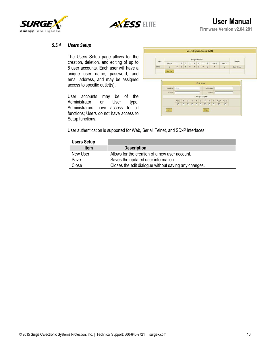 4 users setup, Users setup, User manual | SurgeX SX-AX20E User Manual | Page 16 / 34