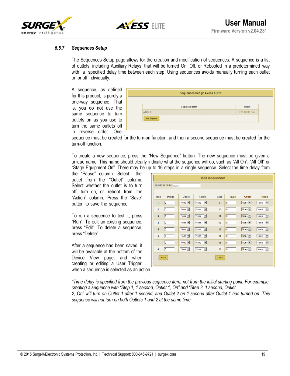 7 sequences setup, Sequences setup, User manual | SurgeX SX-AX20E User Manual | Page 19 / 34